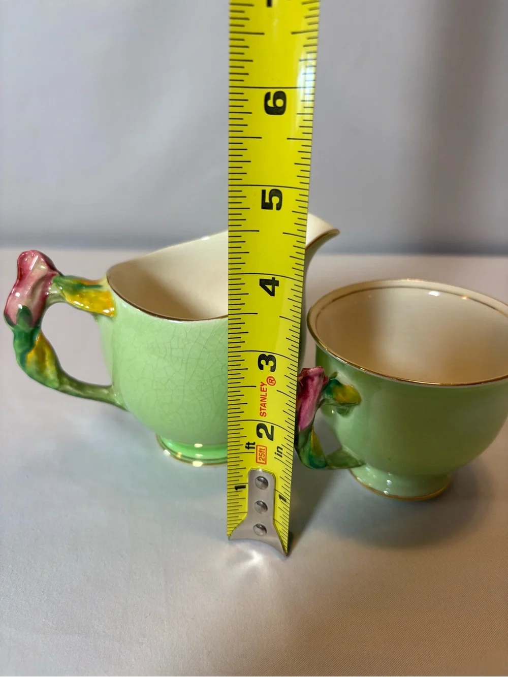 Vintage Royal Winton Grimwades Tiger Lily green creamer and sugar bowl set 1940s